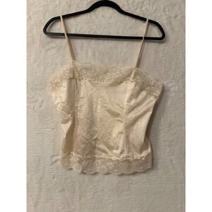 Lace Trim Satin Camisole Tank Top in Cream